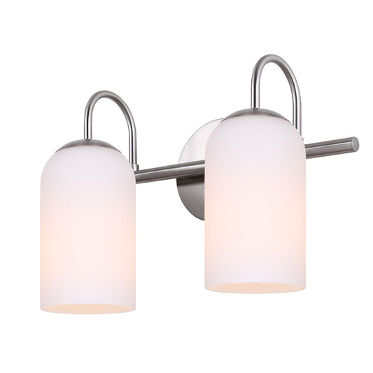 Canarm Novalee 14.5in 2-Light Vanity Light | Modern Brushed Nickel and Opal Glass | Bathroom & Powder Room | 14.5 x 6.5 x 9.75 in | Model IVL1130A02BN