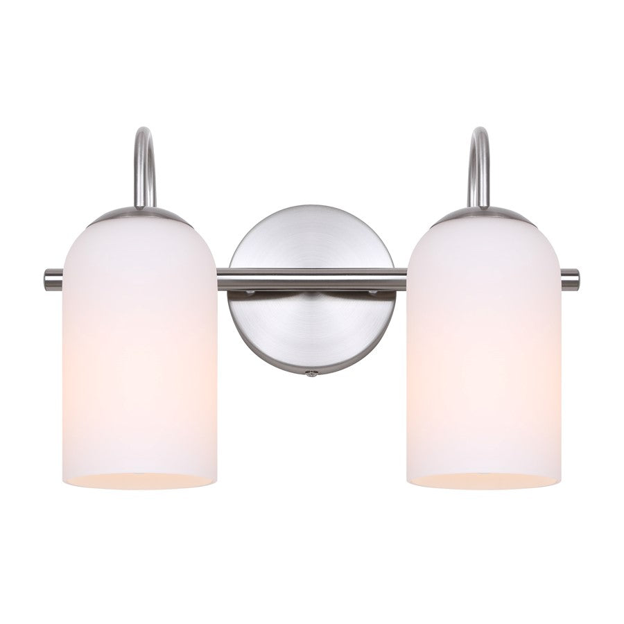 Canarm Novalee 14.5in 2-Light Vanity Light | Modern Brushed Nickel and Opal Glass | Bathroom & Powder Room | 14.5 x 6.5 x 9.75 in | Model IVL1130A02BN