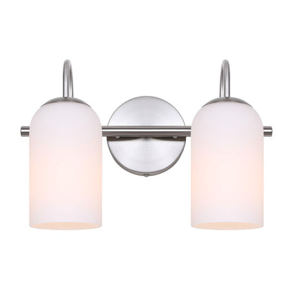 Canarm Novalee 14.5in 2-Light Vanity Light | Modern Brushed Nickel and Opal Glass | Bathroom & Powder Room | 14.5 x 6.5 x 9.75 in | Model IVL1130A02BN