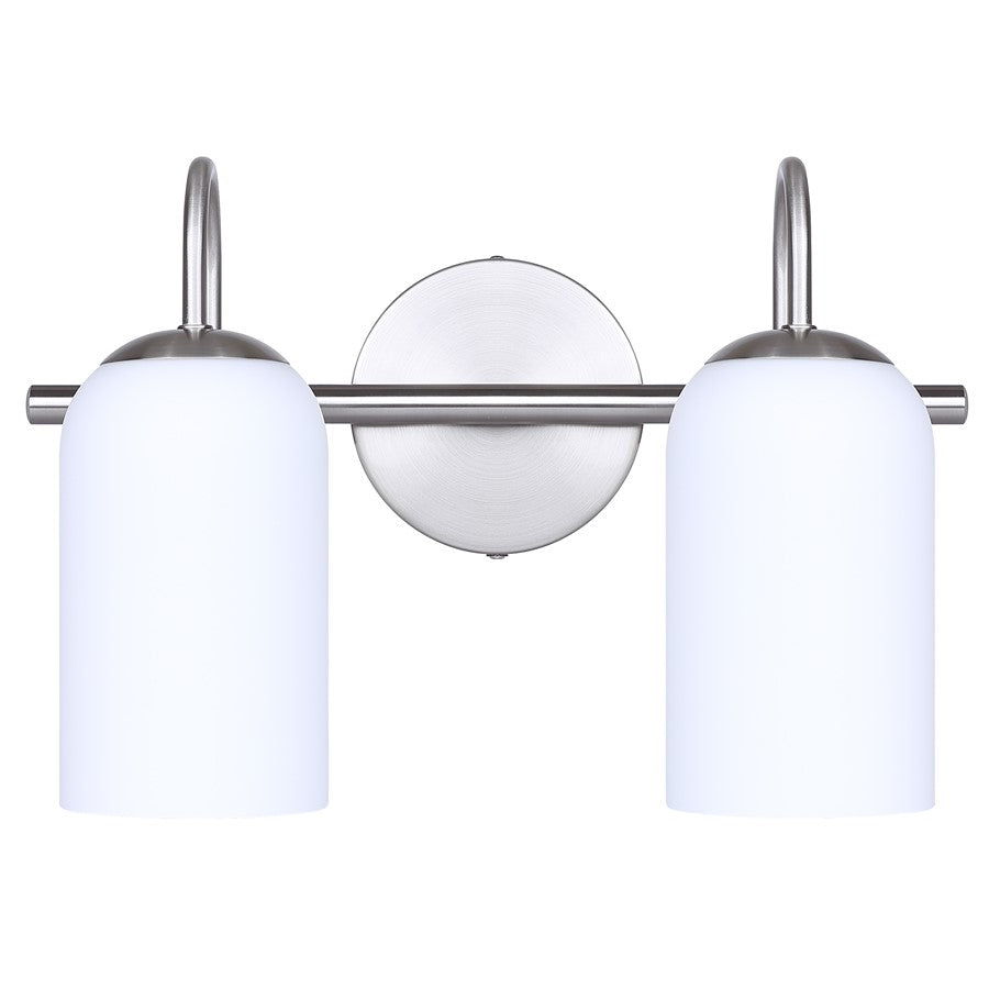 Canarm Novalee 14.5in 2-Light Vanity Light | Modern Brushed Nickel and Opal Glass | Bathroom & Powder Room | 14.5 x 6.5 x 9.75 in | Model IVL1130A02BN