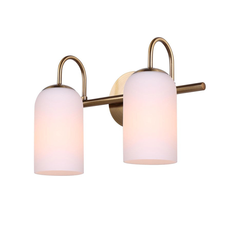 Canarm Novalee 14.5in 2-Light Vanity Light | Modern Gold and Opal Glass | Bathroom & Powder Room | 14.5 x 6.5 x 9.75 in | Model IVL1130A02GD