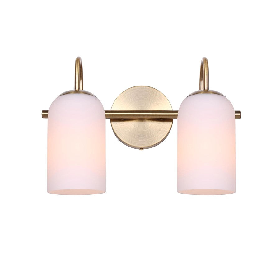 Canarm Novalee 14.5in 2-Light Vanity Light | Modern Gold and Opal Glass | Bathroom & Powder Room | 14.5 x 6.5 x 9.75 in | Model IVL1130A02GD