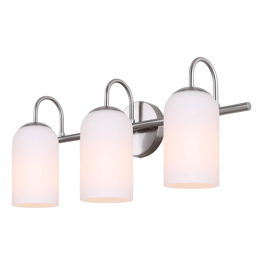 Canarm Novalee 22in 3-Light Vanity | Brushed Nickel and Opal Glass | Bathroom & Powder Room | 22 x 6.5 x 9.75 in | Model IVL1130A03BN