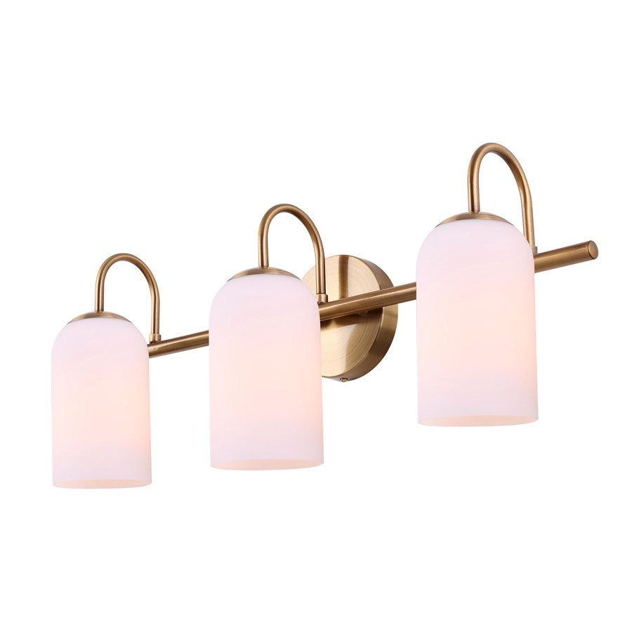 Canarm Novalee 22in 3-Light Vanity | Gold and Opal Glass | Bathroom & Powder Room | 22 x 6.5 x 9.75 in | Model IVL1130A03GD