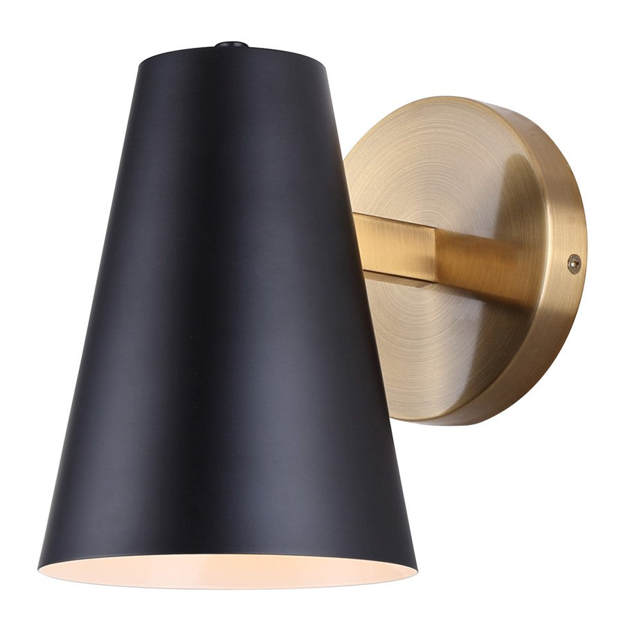 Canarm Harken 1-Light Wall Sconce | Matte Black and Gold Metal | Bathroom & Powder Room | 5.38 x 7.75 x 7.75 in | Model IVL1145A01BKG
