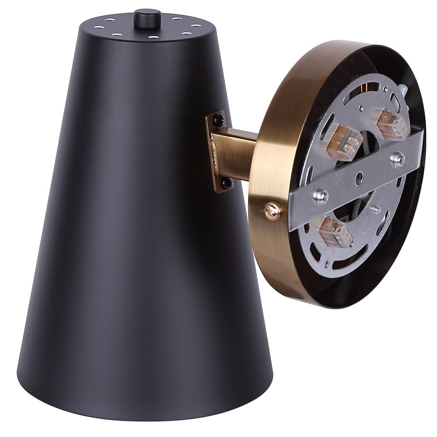 Canarm Harken 1-Light Wall Sconce | Matte Black and Gold Metal | Bathroom & Powder Room | 5.38 x 7.75 x 7.75 in | Model IVL1145A01BKG
