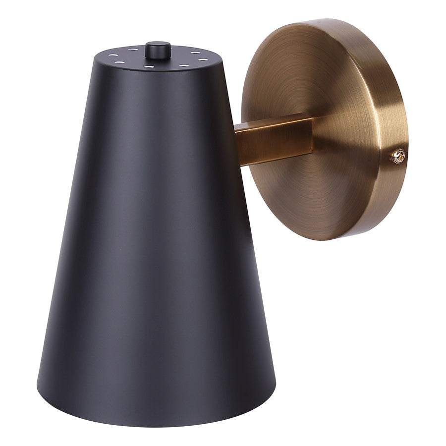 Canarm Harken 1-Light Wall Sconce | Matte Black and Gold Metal | Bathroom & Powder Room | 5.38 x 7.75 x 7.75 in | Model IVL1145A01BKG