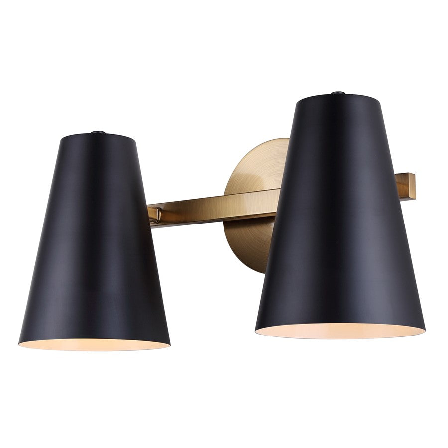 Canarm Harken 15.5in 2-Light Vanity | Matte Black and Gold Metal | Bathroom & Powder Room | 15.5 x 7.75 x 7.75 in | Model IVL1145A02BKG
