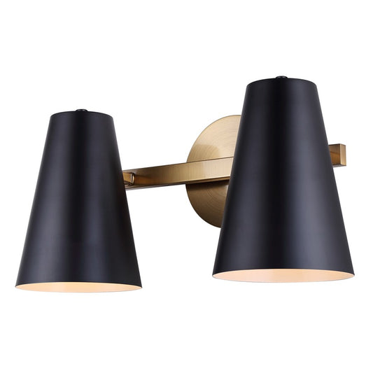 Canarm Harken 15.5in 2-Light Vanity | Matte Black and Gold Metal | Bathroom & Powder Room | 15.5 x 7.75 x 7.75 in | Model IVL1145A02BKG