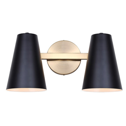 Canarm Harken 15.5in 2-Light Vanity | Matte Black and Gold Metal | Bathroom & Powder Room | 15.5 x 7.75 x 7.75 in | Model IVL1145A02BKG