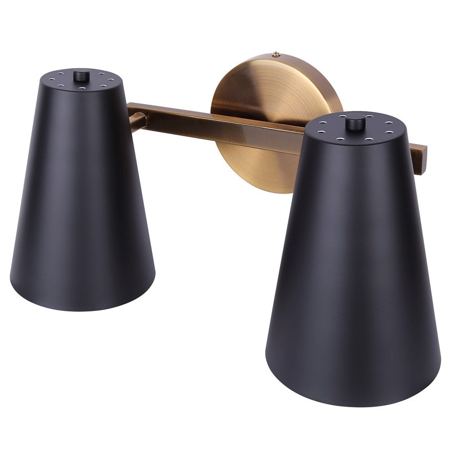 Canarm Harken 15.5in 2-Light Vanity | Matte Black and Gold Metal | Bathroom & Powder Room | 15.5 x 7.75 x 7.75 in | Model IVL1145A02BKG