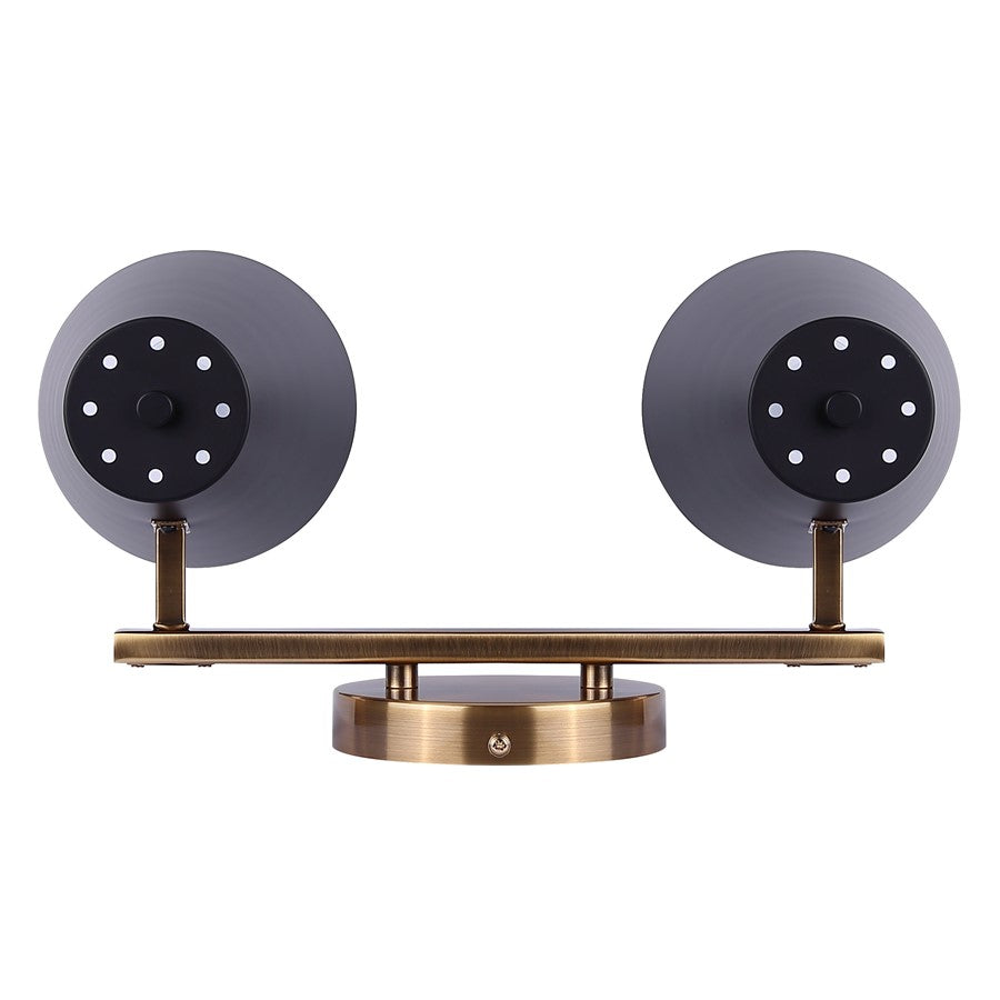 Canarm Harken 15.5in 2-Light Vanity | Matte Black and Gold Metal | Bathroom & Powder Room | 15.5 x 7.75 x 7.75 in | Model IVL1145A02BKG