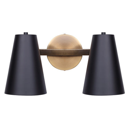 Canarm Harken 15.5in 2-Light Vanity | Matte Black and Gold Metal | Bathroom & Powder Room | 15.5 x 7.75 x 7.75 in | Model IVL1145A02BKG