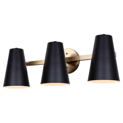 Canarm Harken 24.5in 3-Light Vanity Light | Modern Matte Black and Gold Metal | Bathroom & Powder Room | 24.5 x 7.75 x 8.25 in | Model IVL1145A03BKG