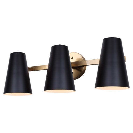 Canarm Harken 24.5in 3-Light Vanity Light | Modern Matte Black and Gold Metal | Bathroom & Powder Room | 24.5 x 7.75 x 8.25 in | Model IVL1145A03BKG