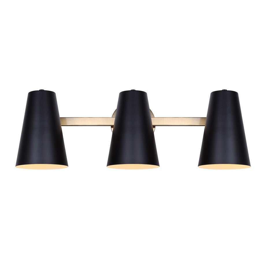 Canarm Harken 24.5in 3-Light Vanity Light | Modern Matte Black and Gold Metal | Bathroom & Powder Room | 24.5 x 7.75 x 8.25 in | Model IVL1145A03BKG