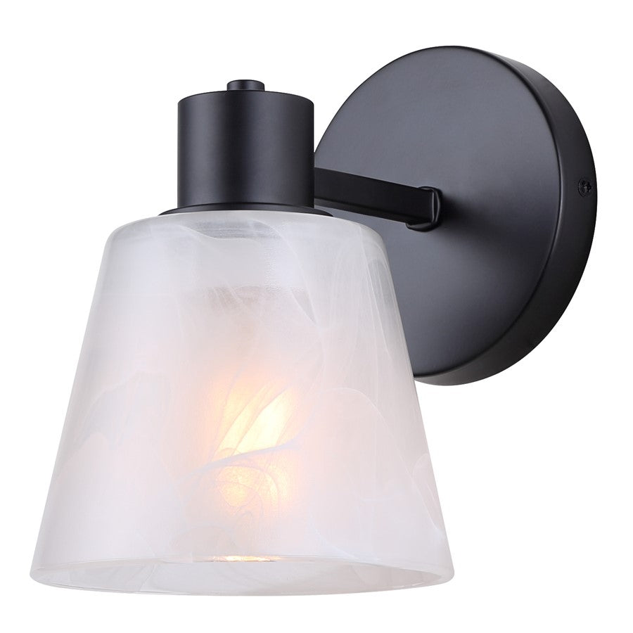 Canarm Luelle 7.88in 1-Light Wall Sconce | Modern Matte Black and Alabaster Glass | Bathroom & Powder Room | 6 x 8.25 x 7.87 in | Model IVL1151A01BK