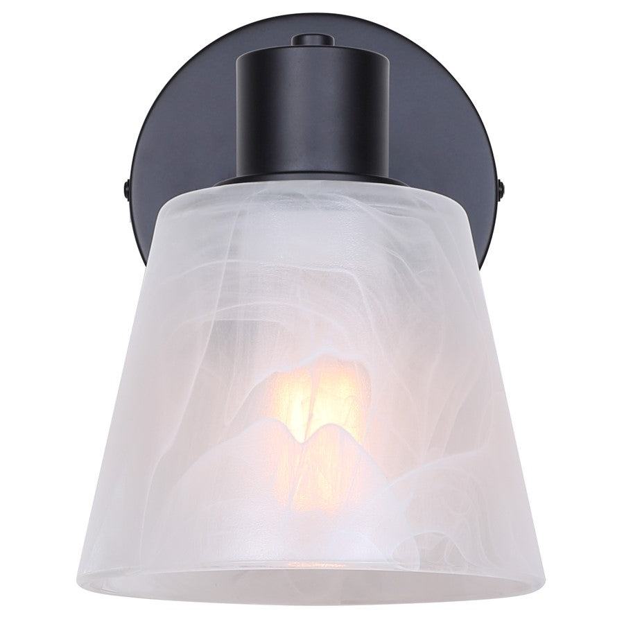 Canarm Luelle 7.88in 1-Light Wall Sconce | Modern Matte Black and Alabaster Glass | Bathroom & Powder Room | 6 x 8.25 x 7.87 in | Model IVL1151A01BK