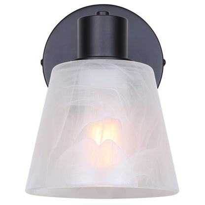 Canarm Luelle 7.88in 1-Light Wall Sconce | Modern Matte Black and Alabaster Glass | Bathroom & Powder Room | 6 x 8.25 x 7.87 in | Model IVL1151A01BK