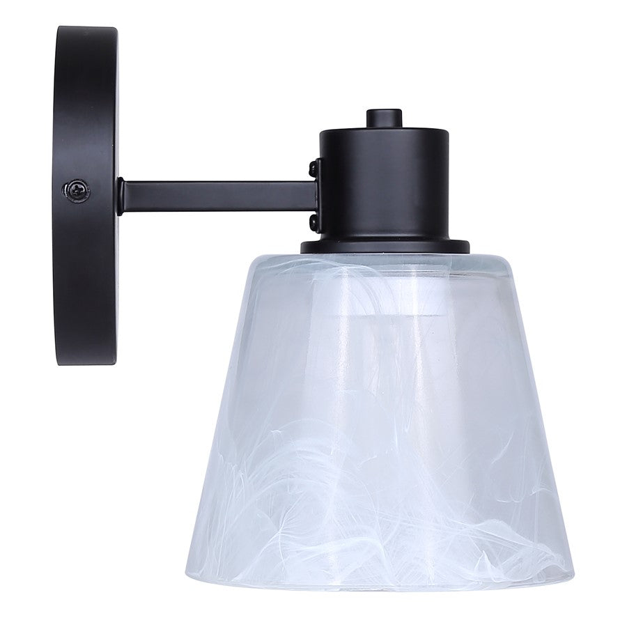 Canarm Luelle 7.88in 1-Light Wall Sconce | Modern Matte Black and Alabaster Glass | Bathroom & Powder Room | 6 x 8.25 x 7.87 in | Model IVL1151A01BK