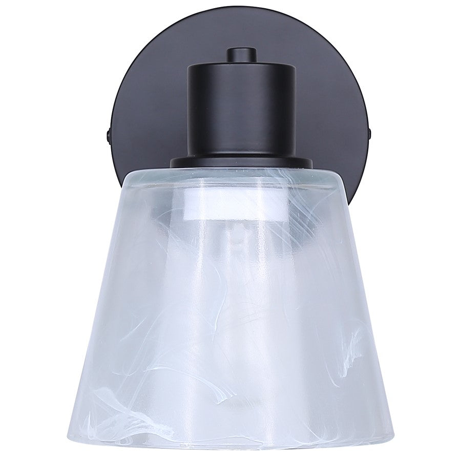 Canarm Luelle 7.88in 1-Light Wall Sconce | Modern Matte Black and Alabaster Glass | Bathroom & Powder Room | 6 x 8.25 x 7.87 in | Model IVL1151A01BK