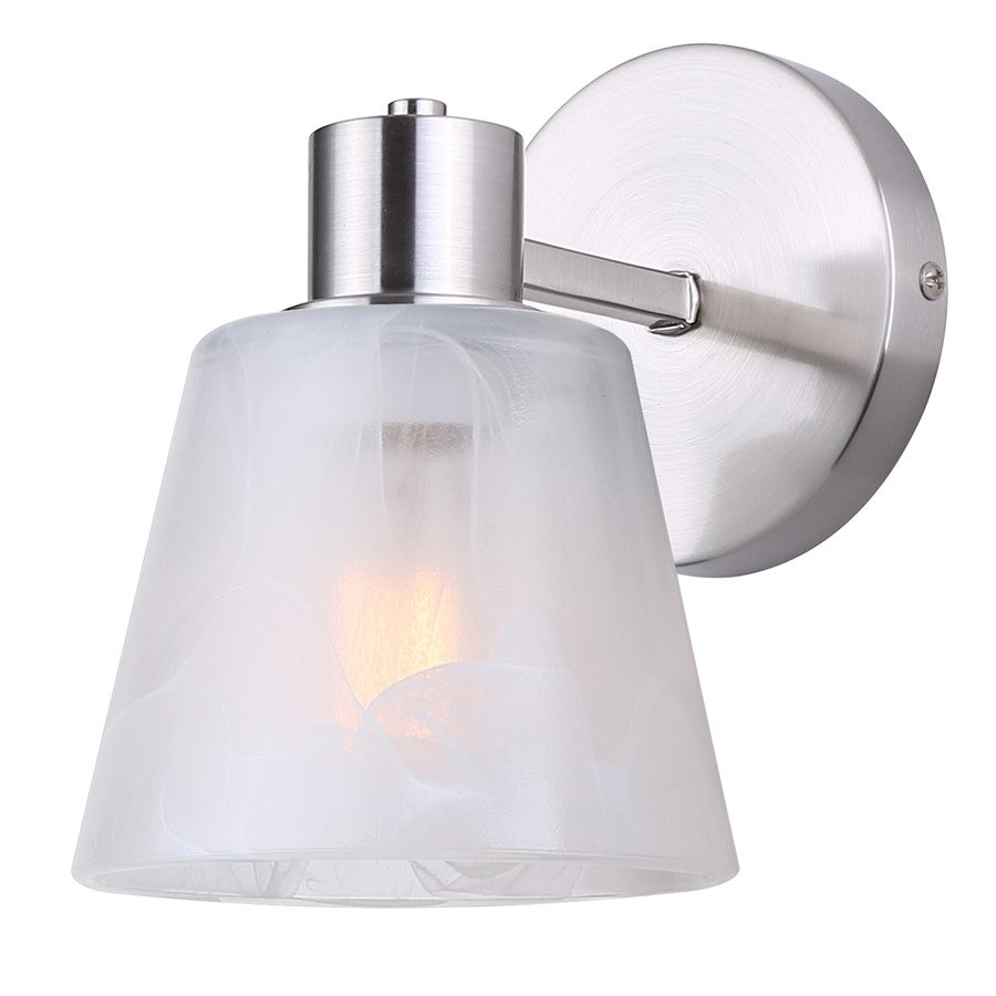 Canarm Luelle 7.88in 1-Light Wall Sconce | Modern Brushed Nickel and Alabaster Glass | Bathroom & Powder Room | Model IVL1151A01BN