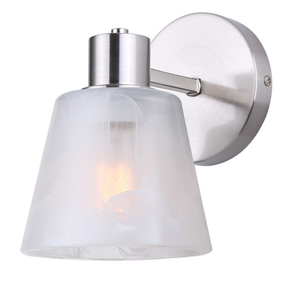 Canarm Luelle 7.88in 1-Light Wall Sconce | Modern Brushed Nickel and Alabaster Glass | Bathroom & Powder Room | Model IVL1151A01BN