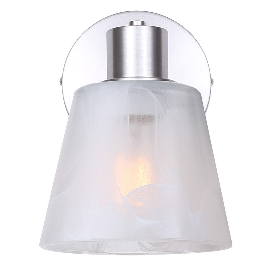 Canarm Luelle 7.88in 1-Light Wall Sconce | Modern Brushed Nickel and Alabaster Glass | Bathroom & Powder Room | Model IVL1151A01BN