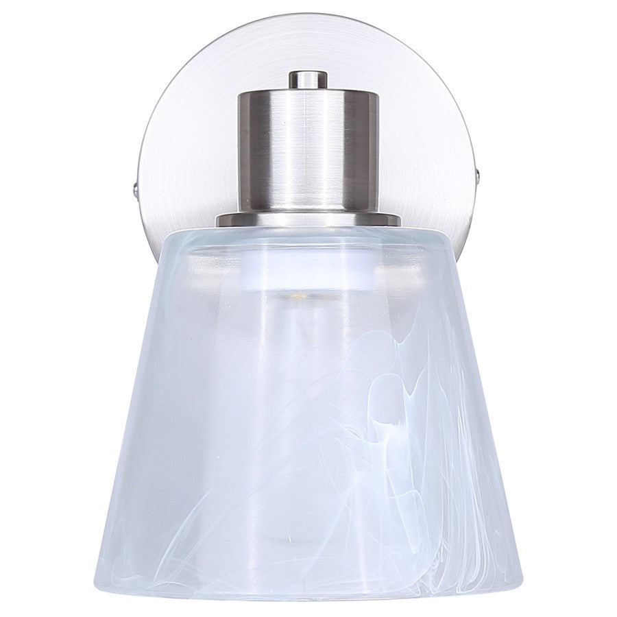 Canarm Luelle 7.88in 1-Light Wall Sconce | Modern Brushed Nickel and Alabaster Glass | Bathroom & Powder Room | Model IVL1151A01BN