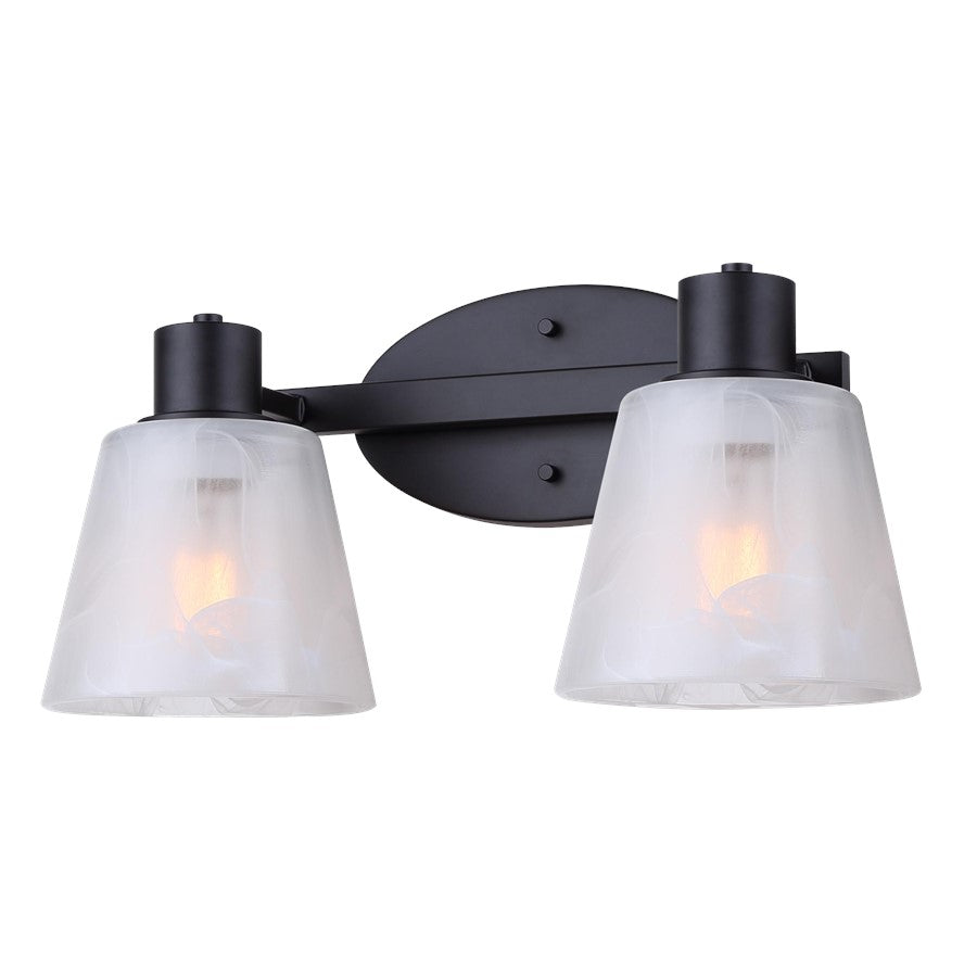 Canarm Luelle 16in 2-Light Vanity Light | Modern Matte Black and Alabaster Glass | Bathroom & Powder Room | 16 x 8 x 8 in | Model IVL1151A02BK