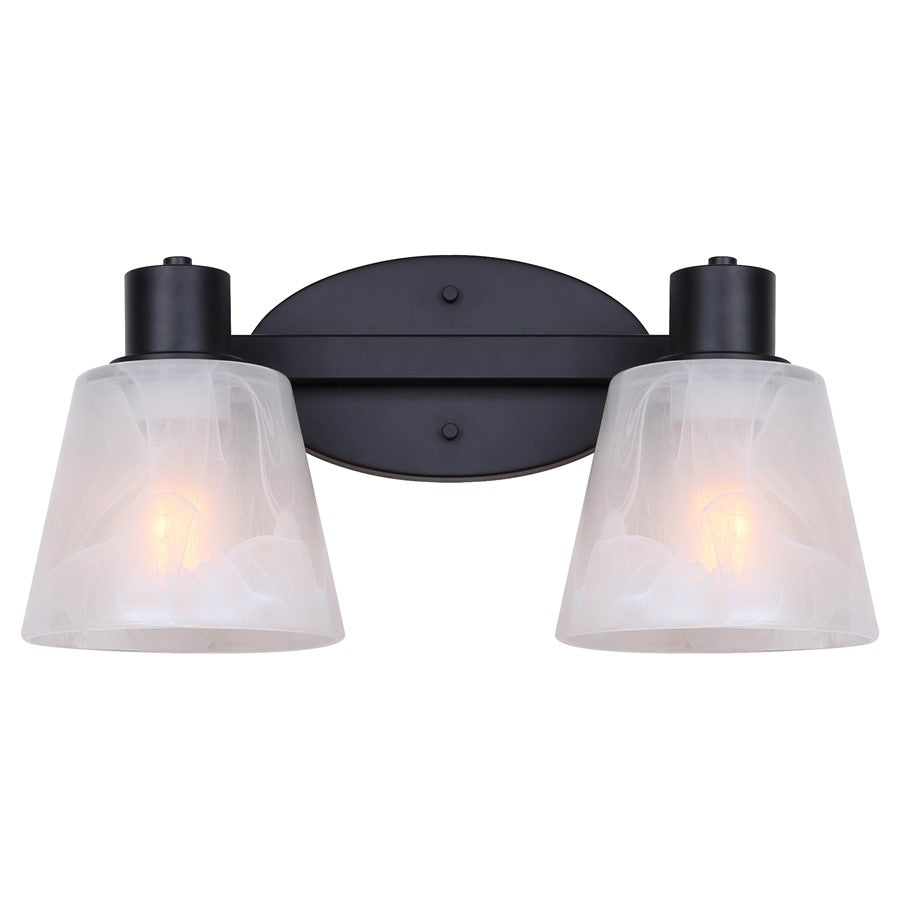 Canarm Luelle 16in 2-Light Vanity Light | Modern Matte Black and Alabaster Glass | Bathroom & Powder Room | 16 x 8 x 8 in | Model IVL1151A02BK