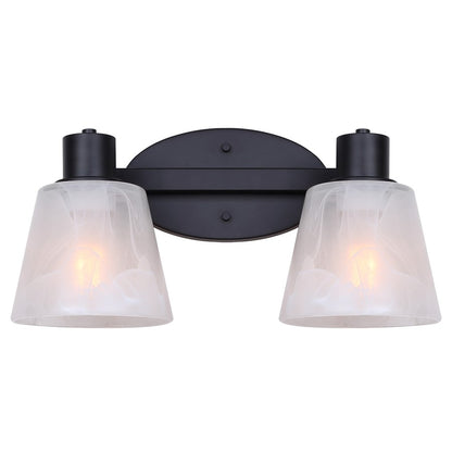 Canarm Luelle 16in 2-Light Vanity Light | Modern Matte Black and Alabaster Glass | Bathroom & Powder Room | 16 x 8 x 8 in | Model IVL1151A02BK