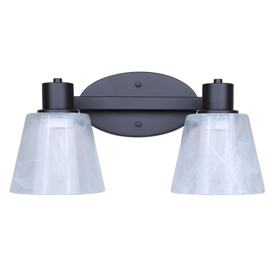 Canarm Luelle 16in 2-Light Vanity Light | Modern Matte Black and Alabaster Glass | Bathroom & Powder Room | 16 x 8 x 8 in | Model IVL1151A02BK