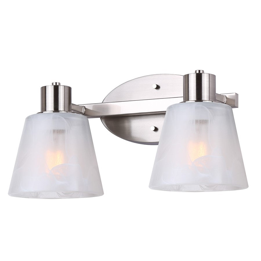 Canarm Luelle 16in 2-Light Vanity Light | Modern Brushed Nickel and Alabaster Glass | Bathroom & Powder Room | 16 x 8 x 8 in | Model IVL1151A02BN