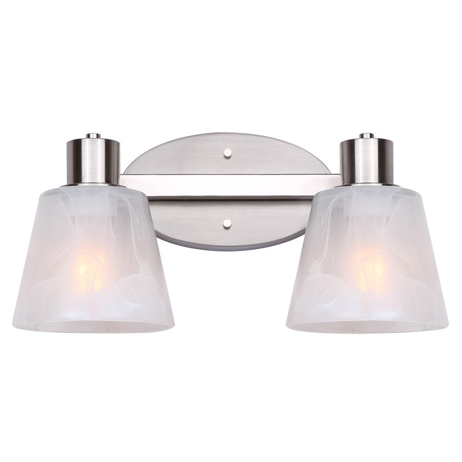 Canarm Luelle 16in 2-Light Vanity Light | Modern Brushed Nickel and Alabaster Glass | Bathroom & Powder Room | 16 x 8 x 8 in | Model IVL1151A02BN