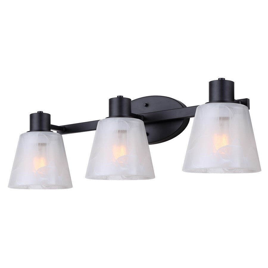 Canarm Luelle 25in 3-Light Vanity Light | Modern Matte Black and Alabaster Glass | Bathroom & Powder Room | 25 x 8 x 8 in | Model IVL1151A03BK