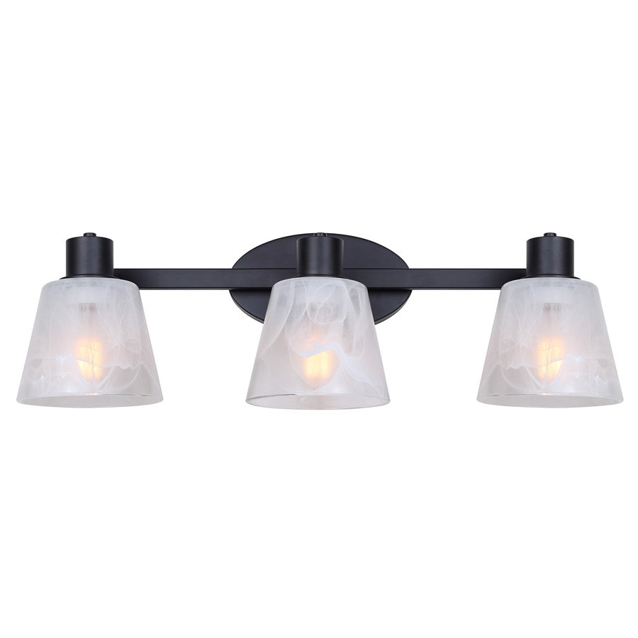 Canarm Luelle 25in 3-Light Vanity Light | Modern Matte Black and Alabaster Glass | Bathroom & Powder Room | 25 x 8 x 8 in | Model IVL1151A03BK