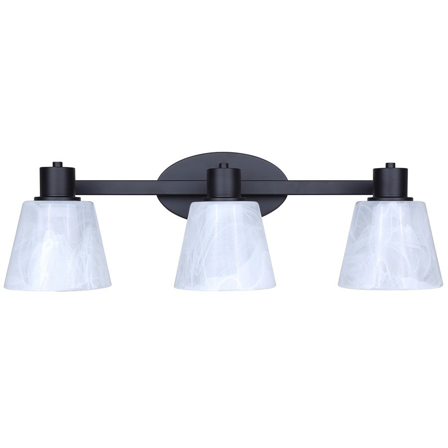 Canarm Luelle 25in 3-Light Vanity Light | Modern Matte Black and Alabaster Glass | Bathroom & Powder Room | 25 x 8 x 8 in | Model IVL1151A03BK