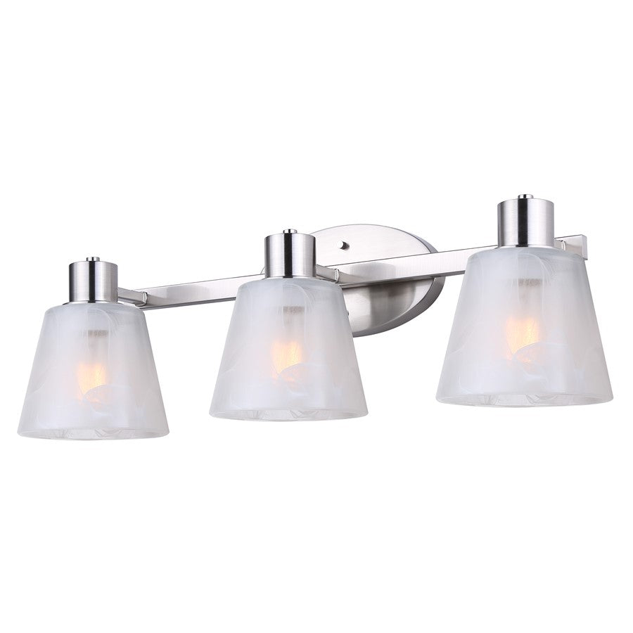 Canarm Luelle 25in 3-Light Vanity Light | Modern Brushed Nickel and Alabaster Glass | Bathroom & Powder Room | 25 x 8 x 8 in | Model IVL1151A03BN