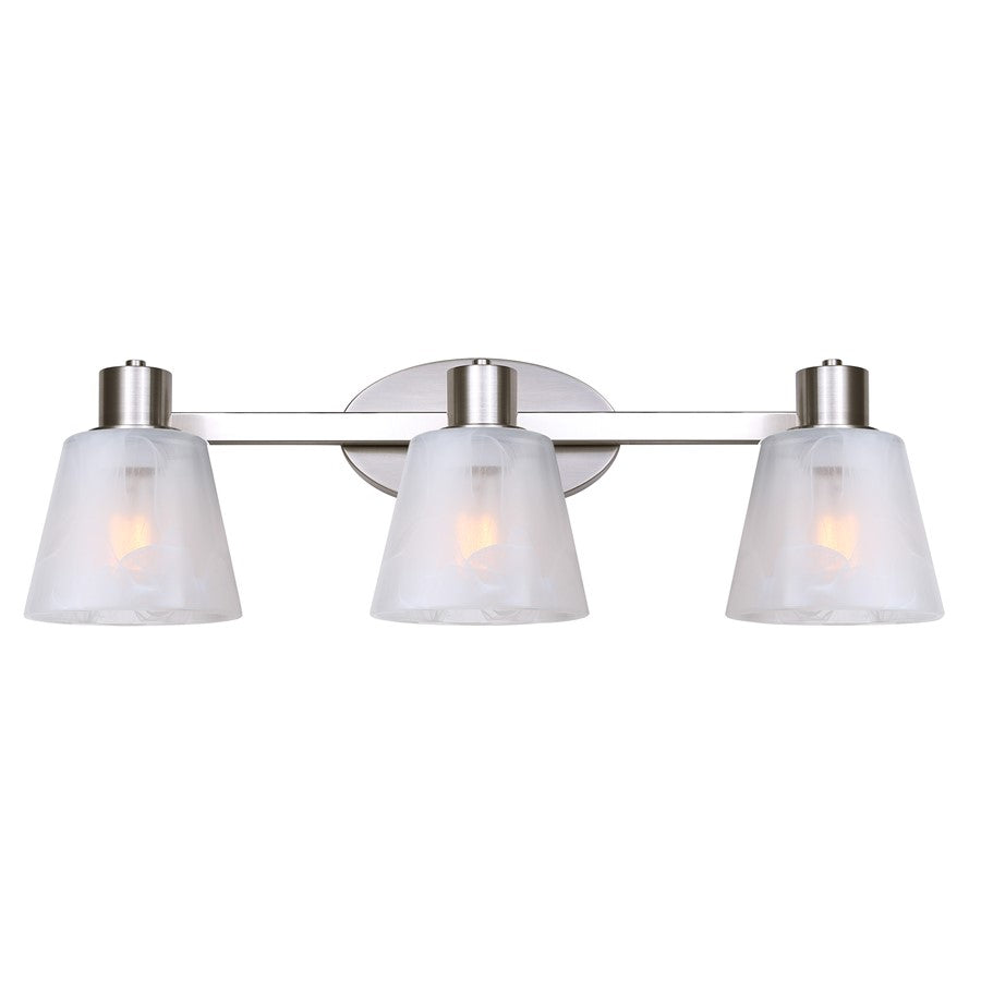 Canarm Luelle 25in 3-Light Vanity Light | Modern Brushed Nickel and Alabaster Glass | Bathroom & Powder Room | 25 x 8 x 8 in | Model IVL1151A03BN