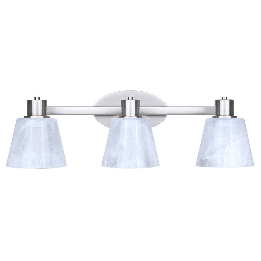 Canarm Luelle 25in 3-Light Vanity Light | Modern Brushed Nickel and Alabaster Glass | Bathroom & Powder Room | 25 x 8 x 8 in | Model IVL1151A03BN
