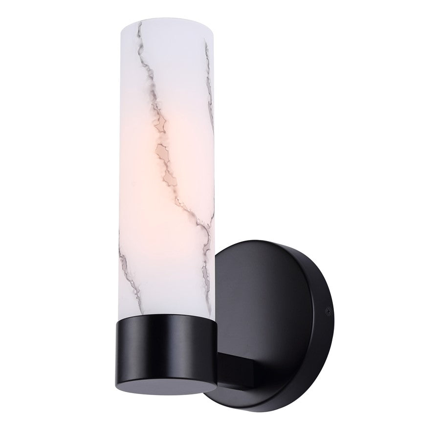 Canarm Kristella 6in 1-Light Wall Sconce | Modern Matte Black and Grey Marble Glass | Bathroom & Hallway | 6 x 5 x 10 in | Model IVL1153A01BK