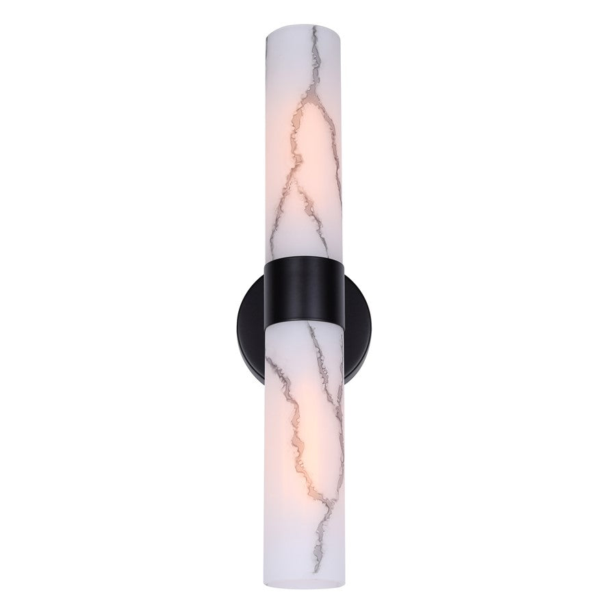 Canarm Kristella 2-Light 6in Wall Sconce | Matte Black and Grey Marble Glass | Bathroom & Hallway | 19.75in H | Model IVL1153A02BK