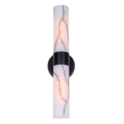 Canarm Kristella 2-Light 6in Wall Sconce | Matte Black and Grey Marble Glass | Bathroom & Hallway | 19.75in H | Model IVL1153A02BK