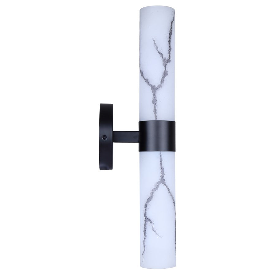 Canarm Kristella 2-Light 6in Wall Sconce | Matte Black and Grey Marble Glass | Bathroom & Hallway | 19.75in H | Model IVL1153A02BK