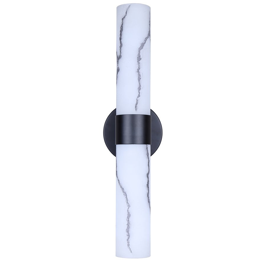 Canarm Kristella 2-Light 6in Wall Sconce | Matte Black and Grey Marble Glass | Bathroom & Hallway | 19.75in H | Model IVL1153A02BK