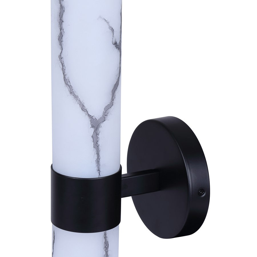 Canarm Kristella 2-Light 6in Wall Sconce | Matte Black and Grey Marble Glass | Bathroom & Hallway | 19.75in H | Model IVL1153A02BK
