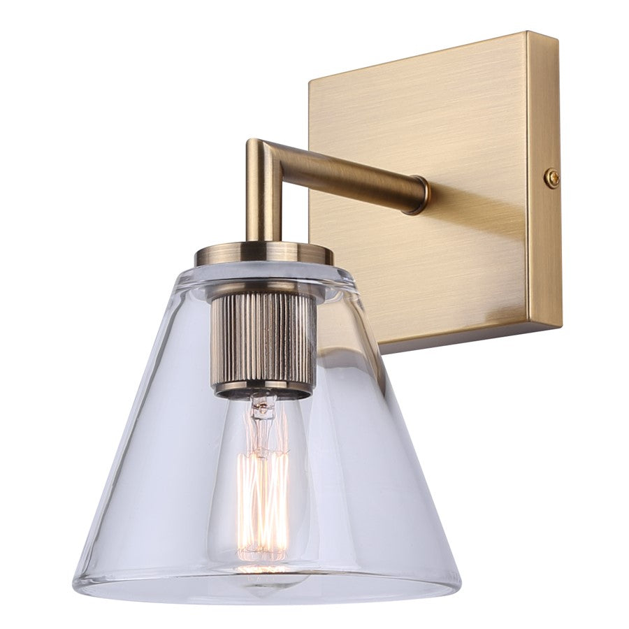 Canarm Berklie 1-Light 8in Wall Sconce | Matte Gold and Clear Glass | Bathroom Vanity & Powder Room | 9.75in H | Model IVL1159A01GD