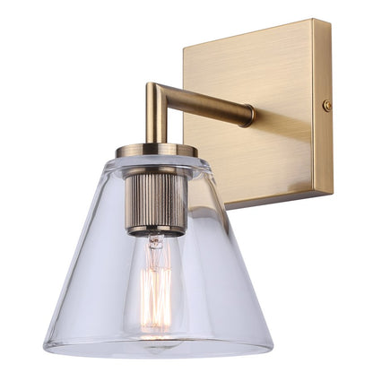 Canarm Berklie 1-Light 8in Wall Sconce | Matte Gold and Clear Glass | Bathroom Vanity & Powder Room | 9.75in H | Model IVL1159A01GD