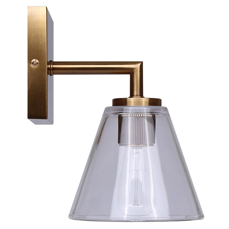 Canarm Berklie 1-Light 8in Wall Sconce | Matte Gold and Clear Glass | Bathroom Vanity & Powder Room | 9.75in H | Model IVL1159A01GD